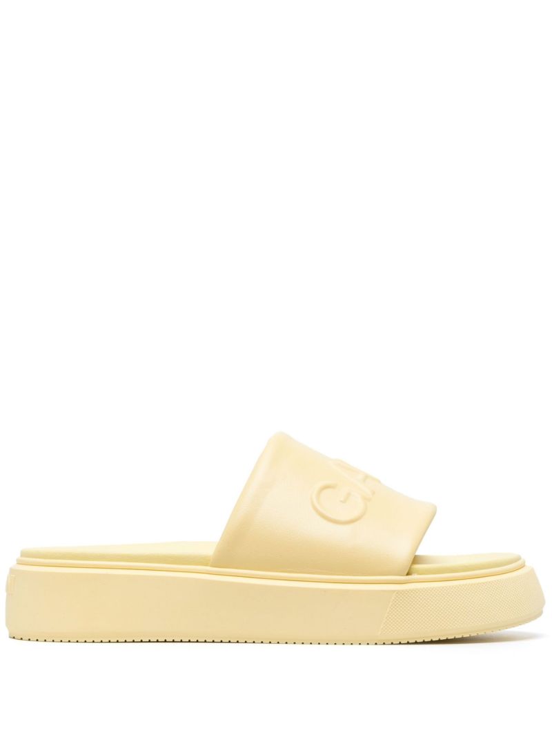 Yellow Logo Embossed Faux Leather Slides