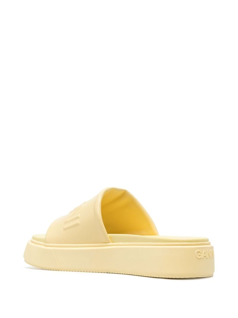 Yellow Logo Embossed Faux Leather Slides