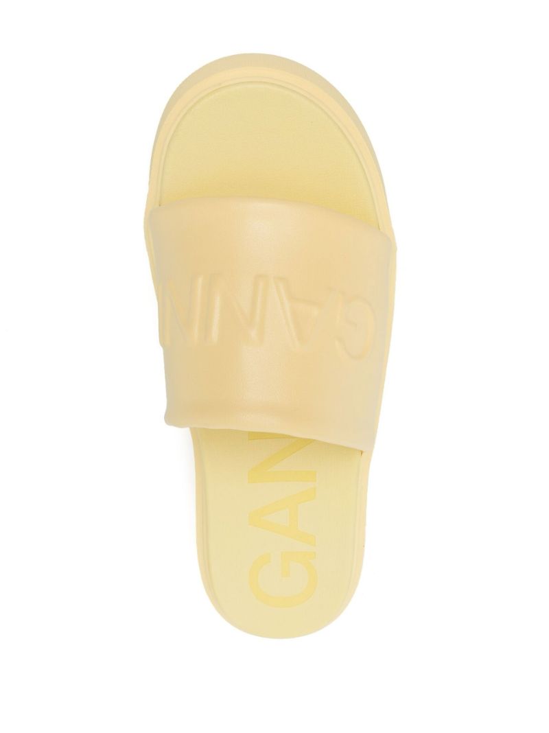 Yellow Logo Embossed Faux Leather Slides