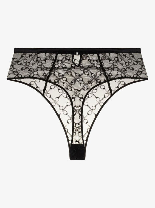 Black High Waist Embroidered Thong