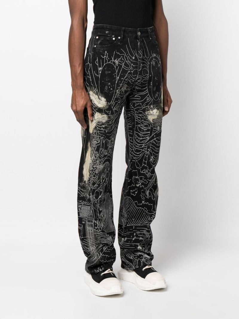 Black Blanched Duality Embroidered Straight-leg Jeans