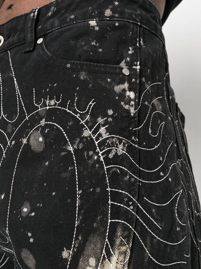 Black Blanched Duality Embroidered Straight-leg Jeans