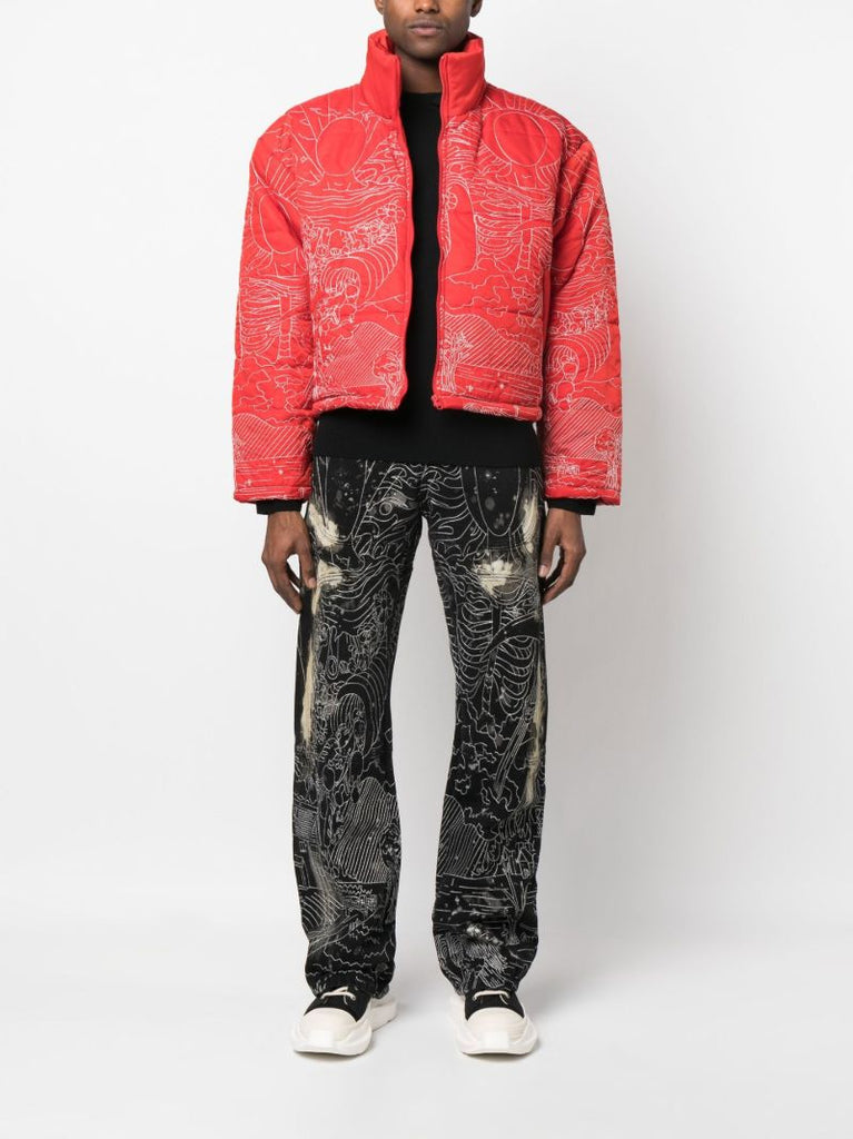 Black Blanched Duality Embroidered Straight-leg Jeans