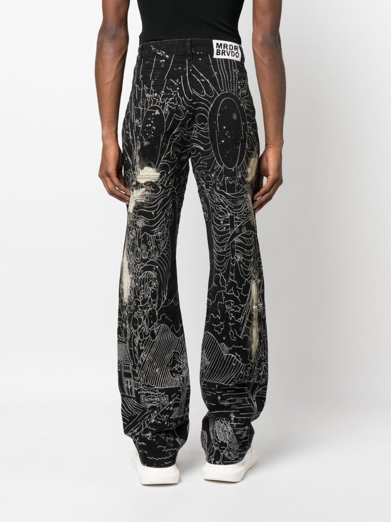 Black Blanched Duality Embroidered Straight-leg Jeans