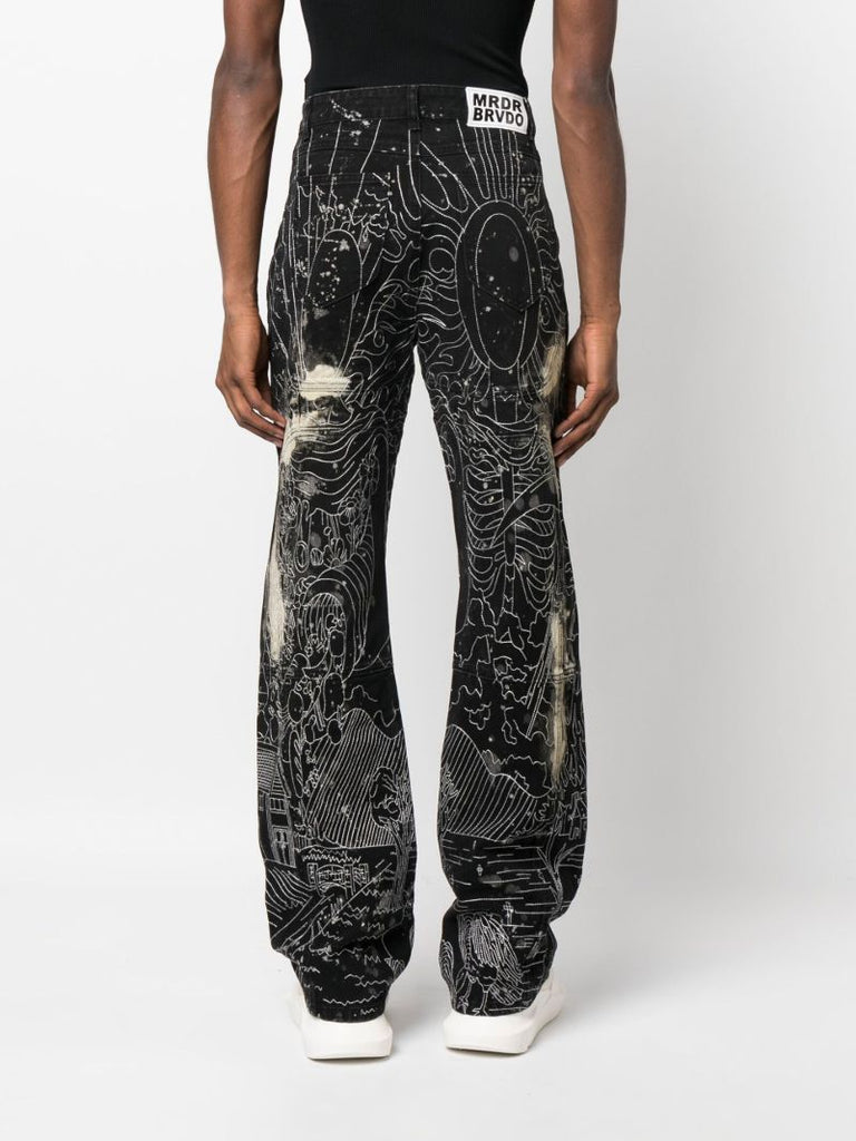 Black Blanched Duality Embroidered Straight-leg Jeans