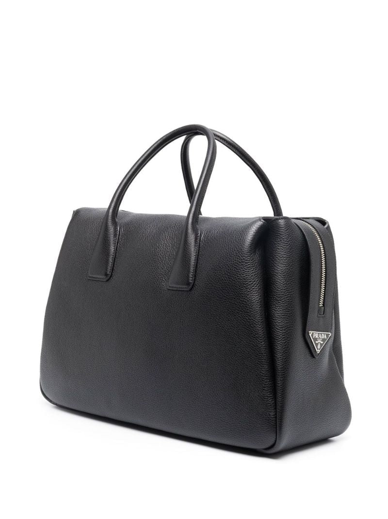 Black Logo Leather Travel Bag