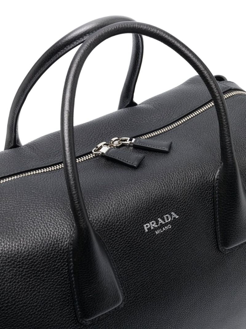 Black Logo Leather Travel Bag