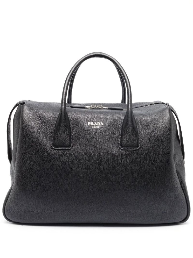 Black Logo Leather Travel Bag