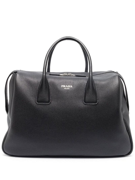Black Logo Leather Travel Bag