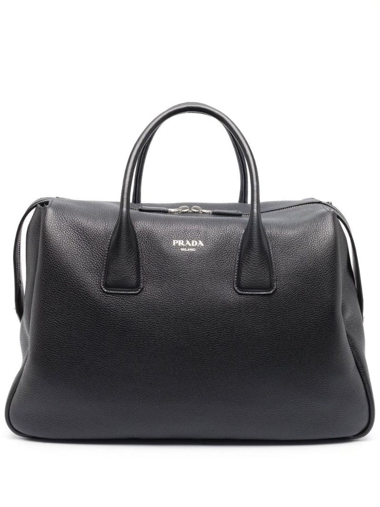 Black Logo Leather Travel Bag