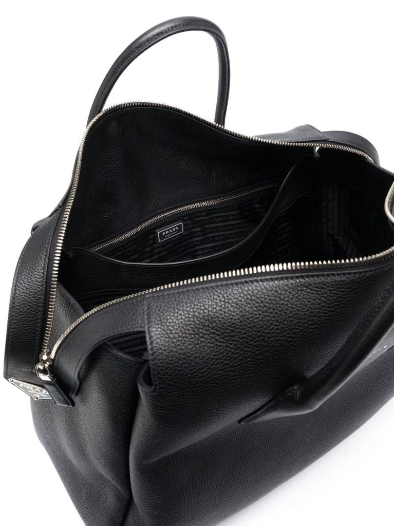 Black Logo Leather Travel Bag