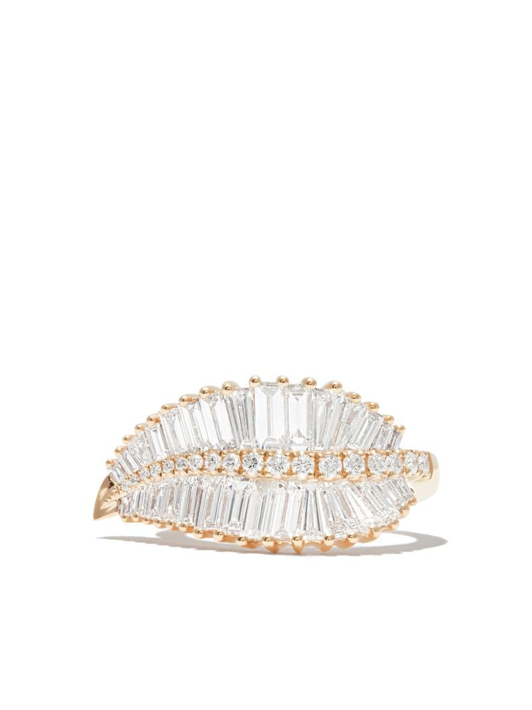 18k Yellow Gold Diamond Palm Leaf Ring