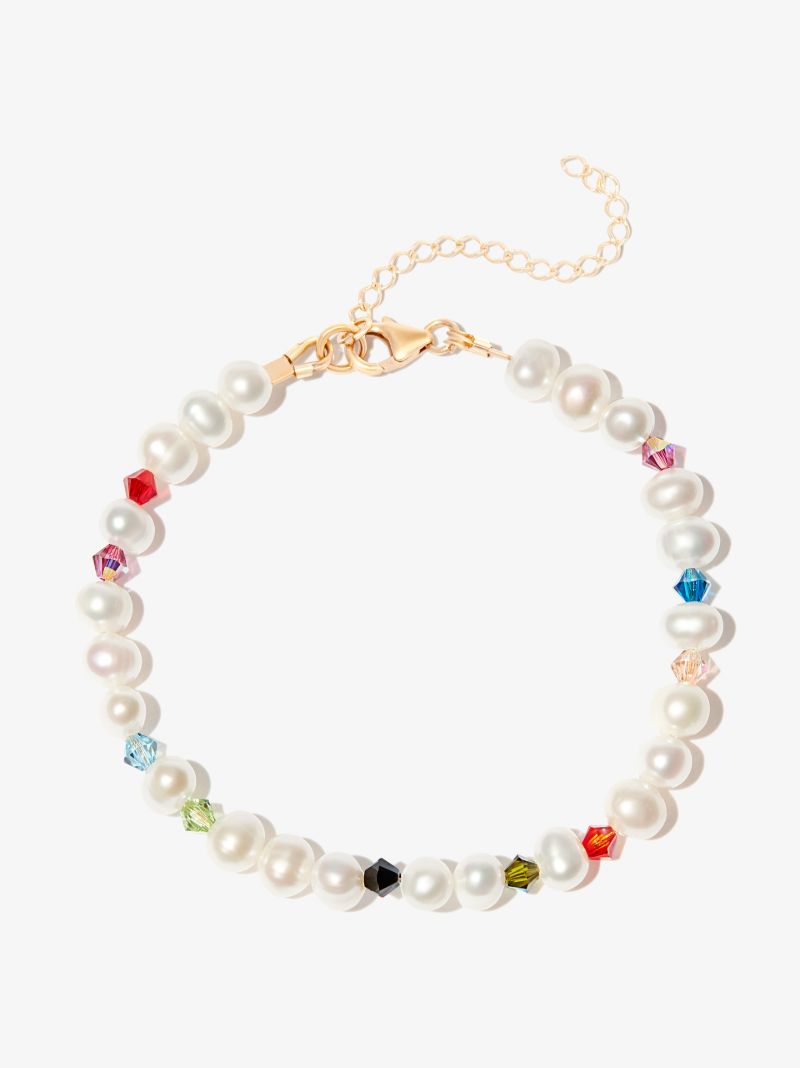 White Pearl and Crystal Beaded Bracelet