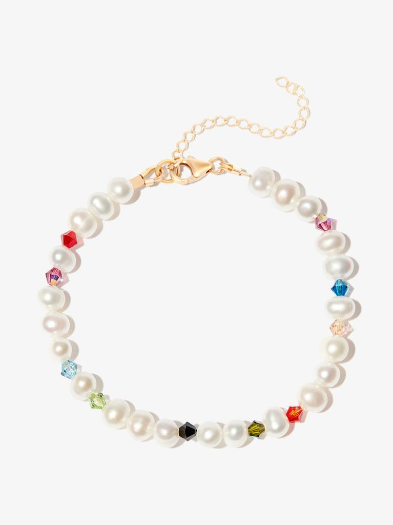 White Pearl and Crystal Beaded Bracelet