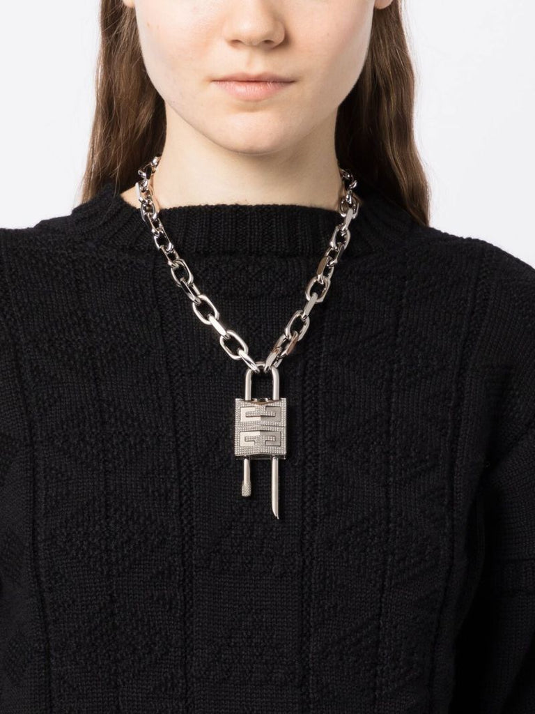 Silver-tone Lock Crystal Necklace