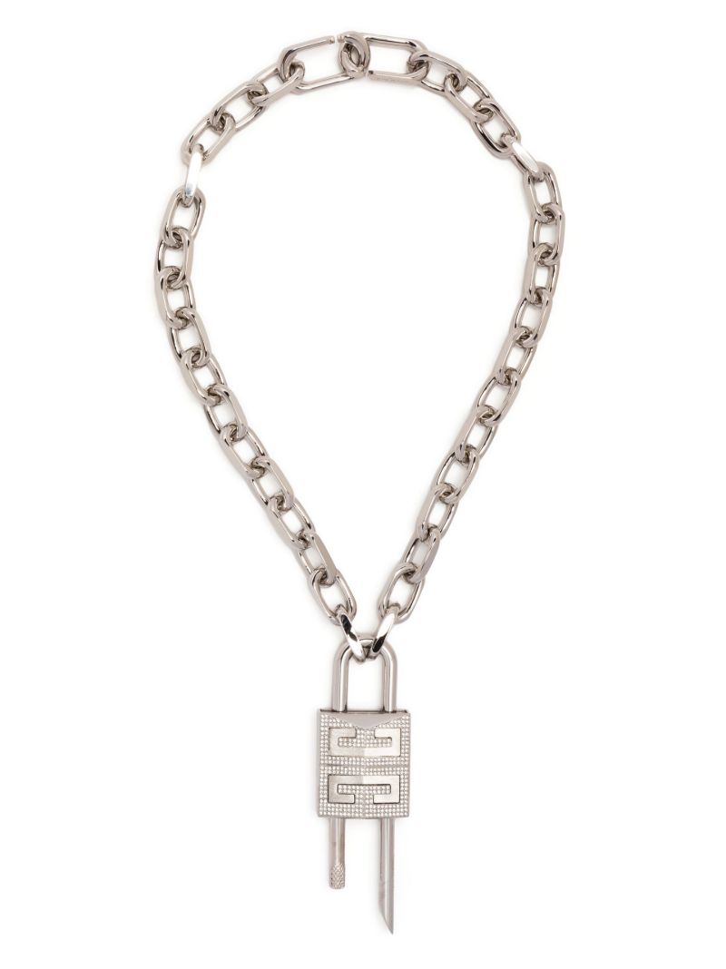 Silver-tone Lock Crystal Necklace