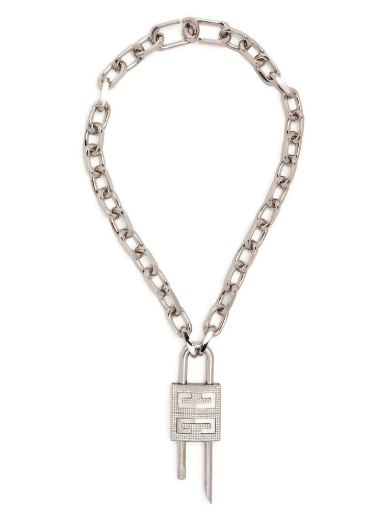 Silver-tone Lock Crystal Necklace