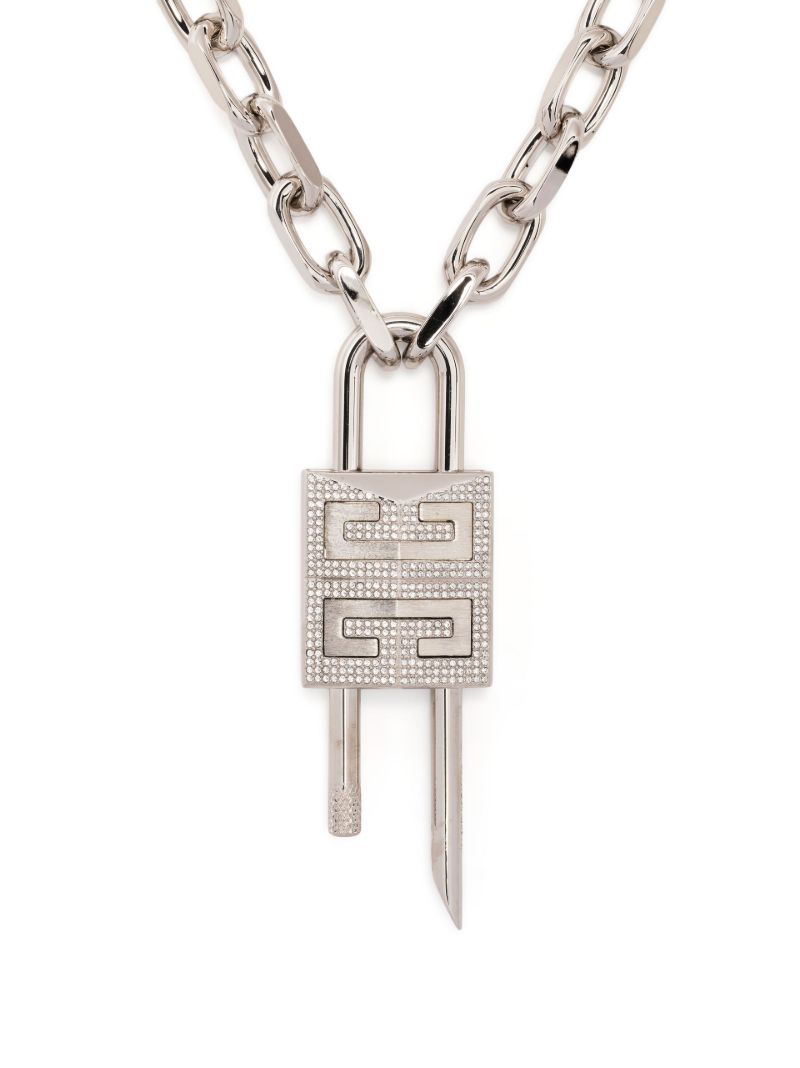 Silver-tone Lock Crystal Necklace