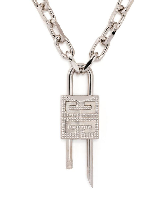 Silver-tone Lock Crystal Necklace