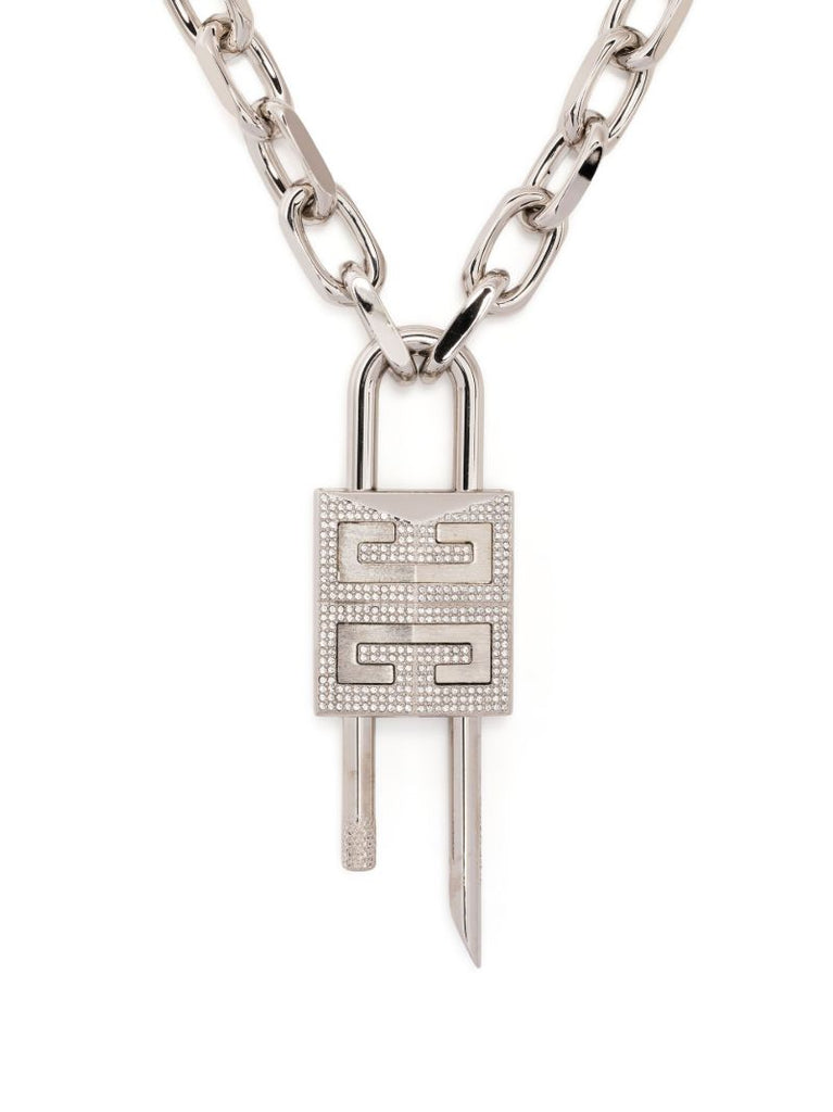 Silver-tone Lock Crystal Necklace