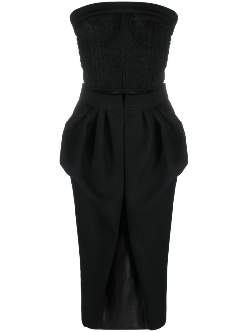 Black Bandeau Puff Ball Midi Dress