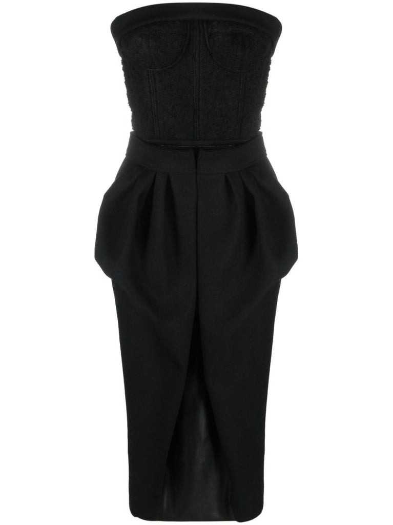 Black Bandeau Puff Ball Midi Dress