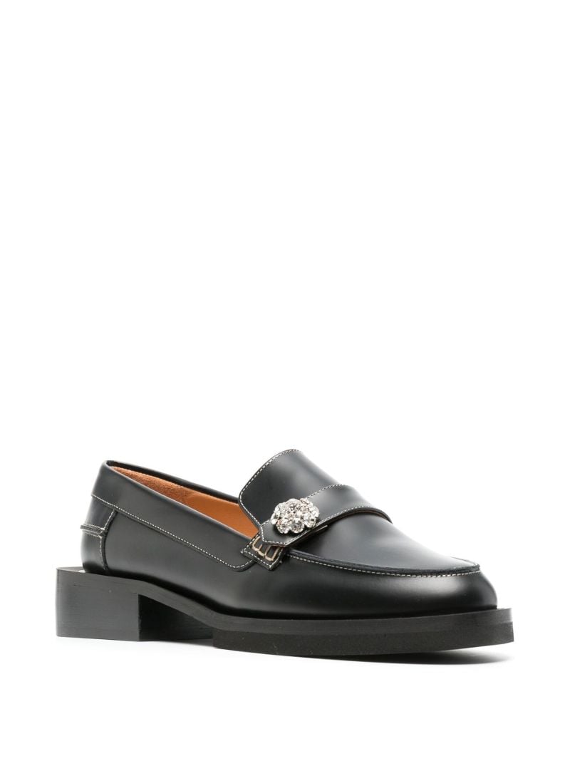 Black Embellished Leather Loafers