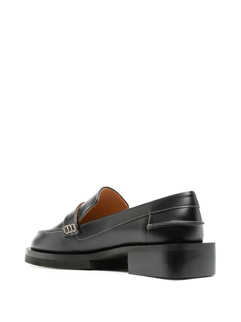 Black Embellished Leather Loafers