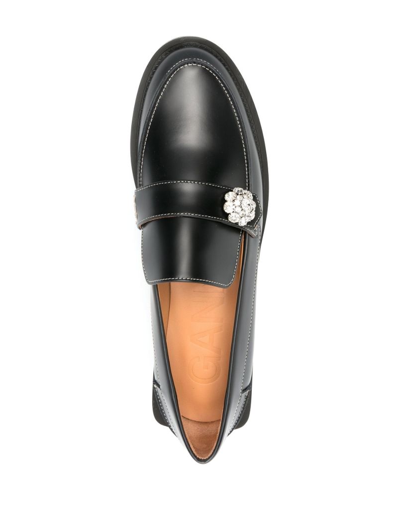 Black Embellished Leather Loafers