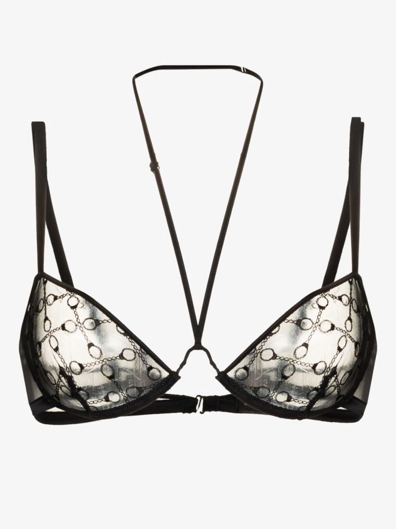 Black Embroidered Balconette Bra