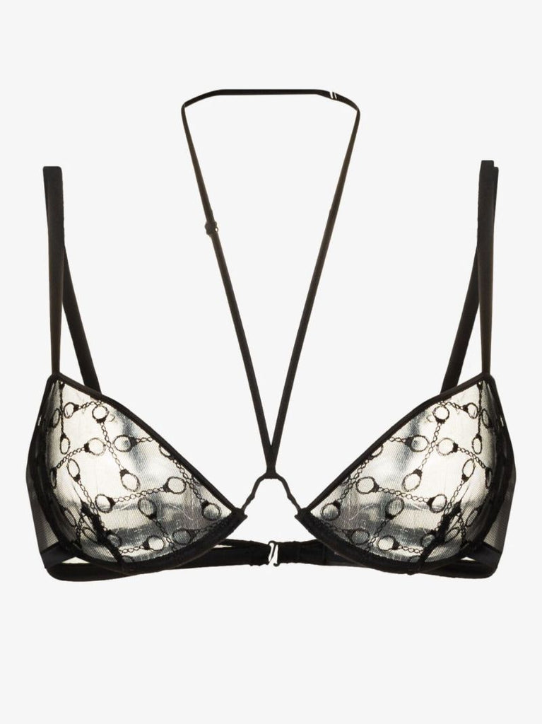 Black Embroidered Balconette Bra
