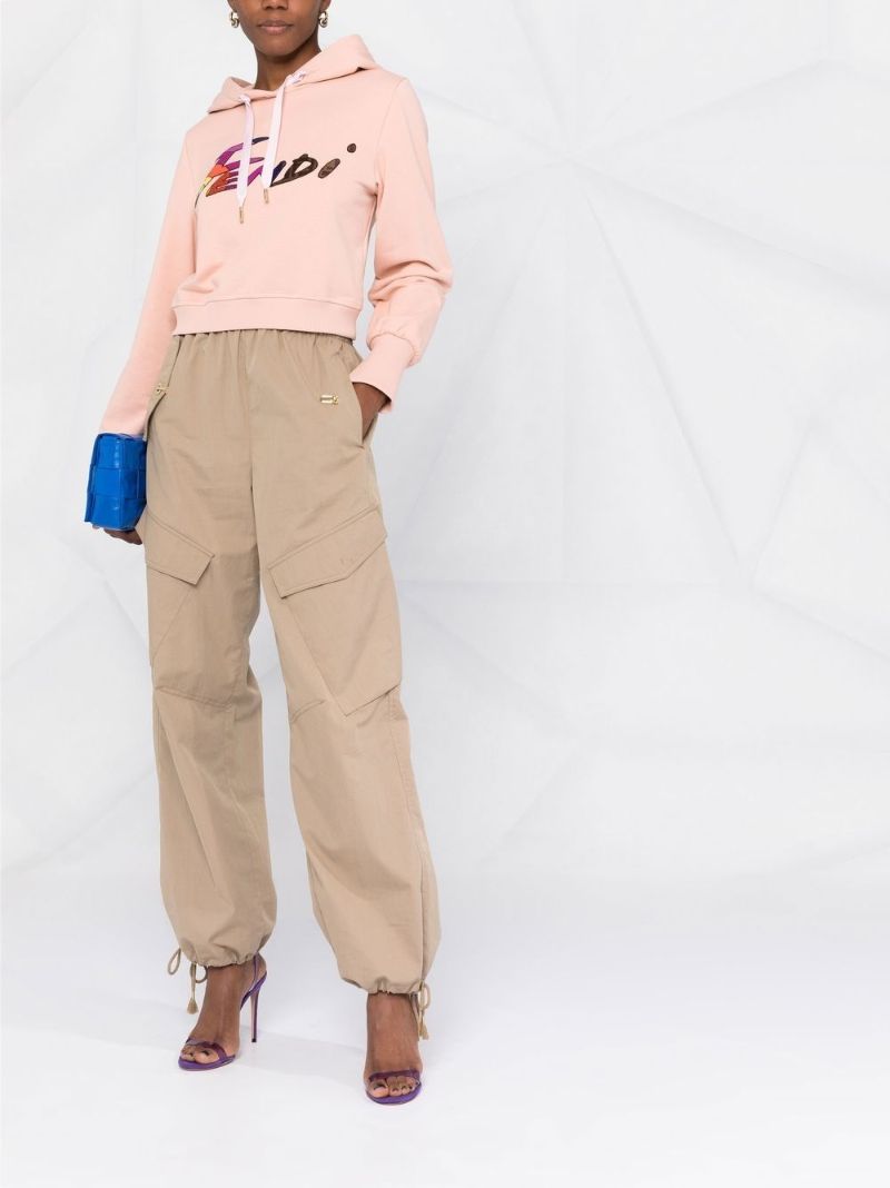 Pink Logo Embellished Cropped Hoodie
