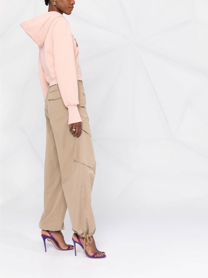 Pink Logo Embellished Cropped Hoodie