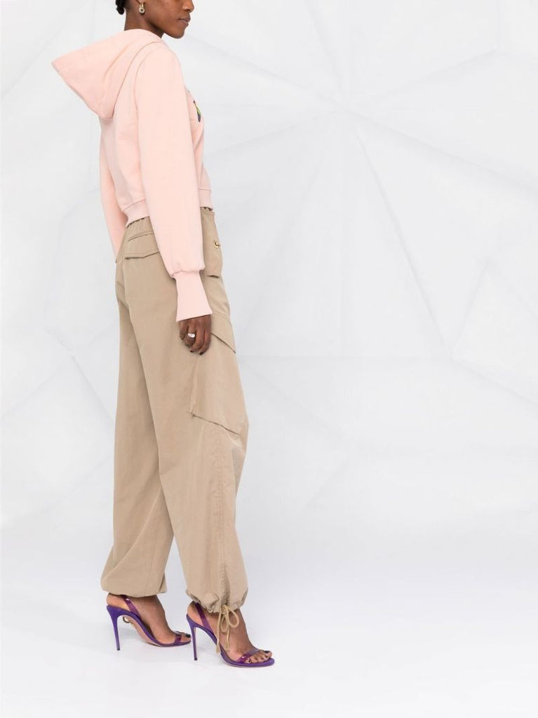 Pink Logo Embellished Cropped Hoodie