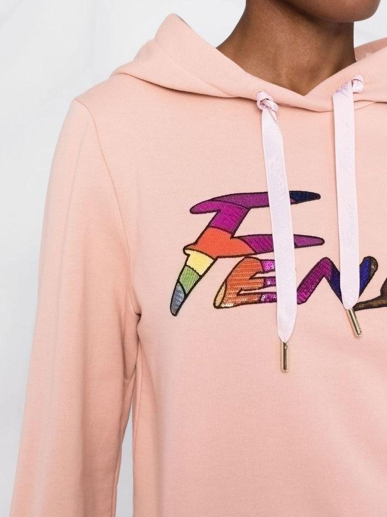 Pink Logo Embellished Cropped Hoodie