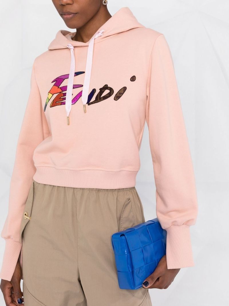 Pink Logo Embellished Cropped Hoodie