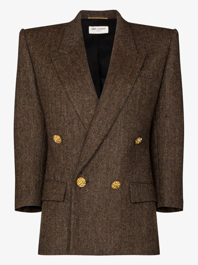 Brown Double-breasted Wool Blazer
