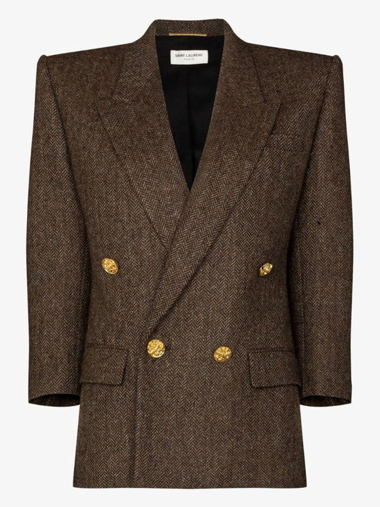Brown Double-breasted Wool Blazer