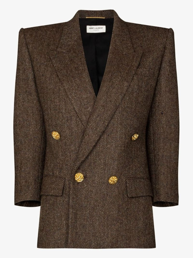 Brown Double-breasted Wool Blazer