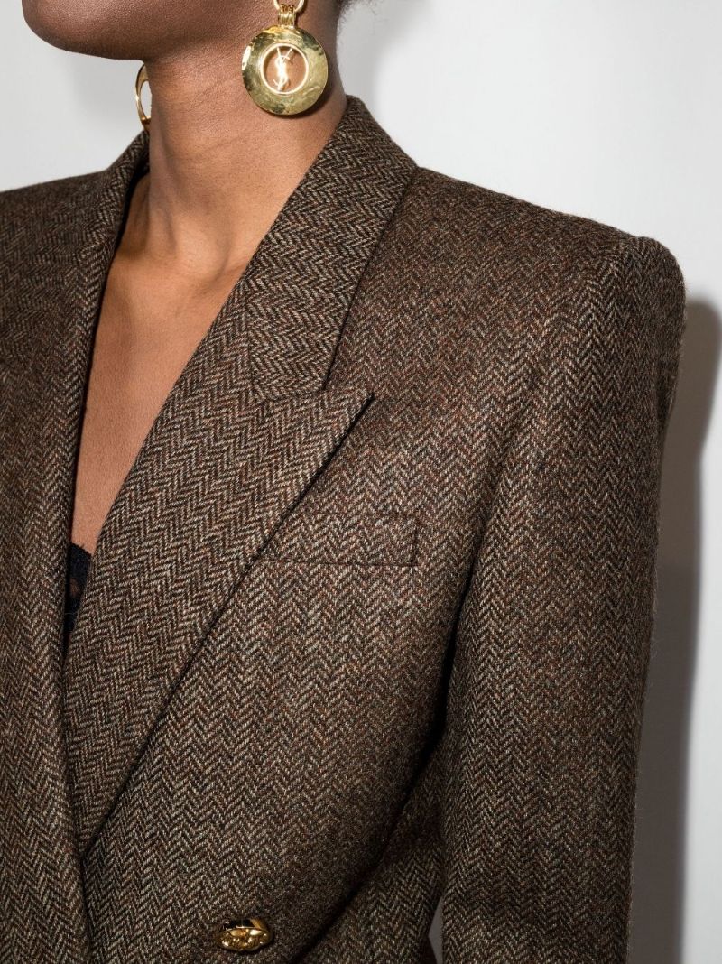 Brown Double-breasted Wool Blazer
