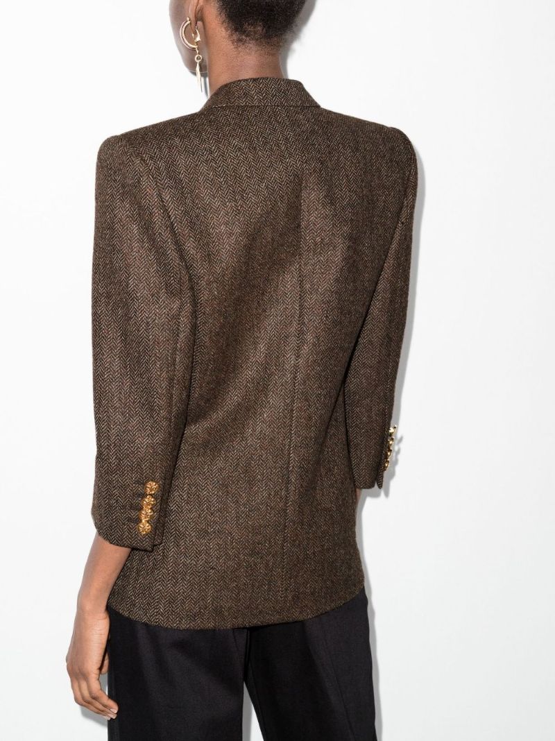 Brown Double-breasted Wool Blazer