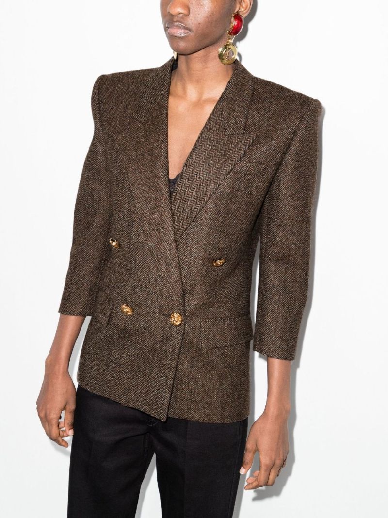 Brown Double-breasted Wool Blazer