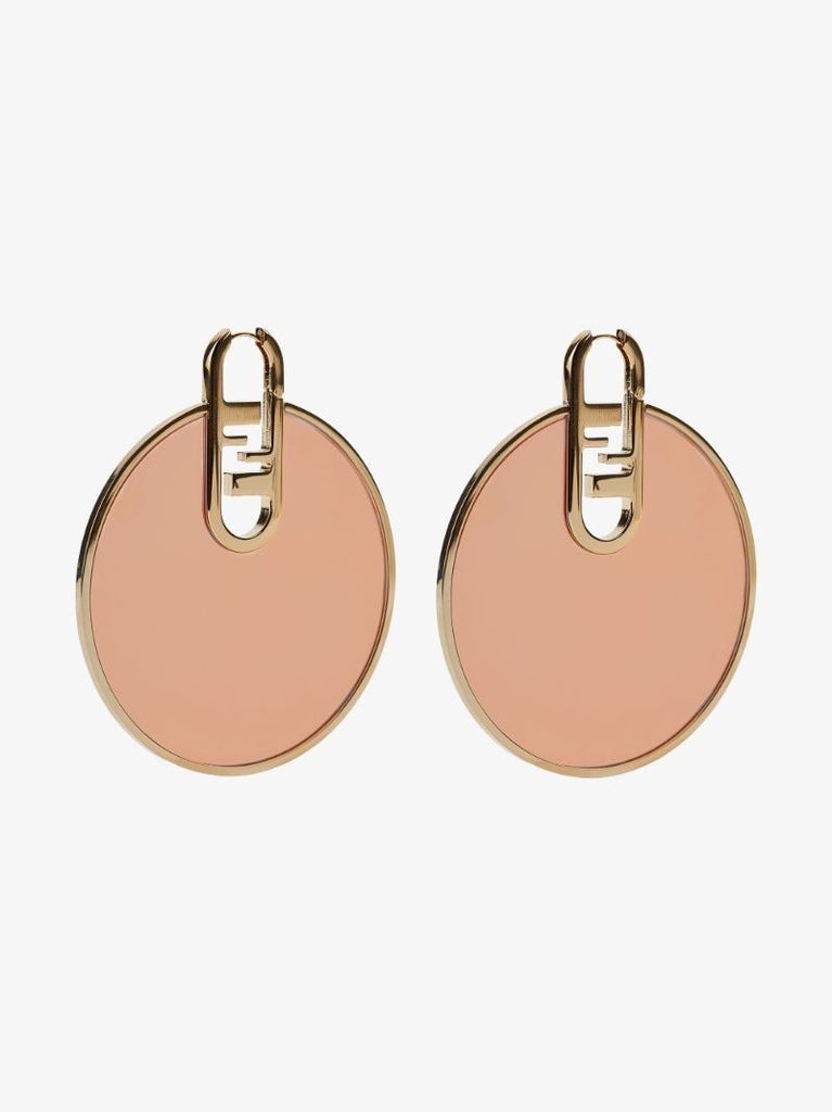 Gold Tone Ff Disk Earrings
