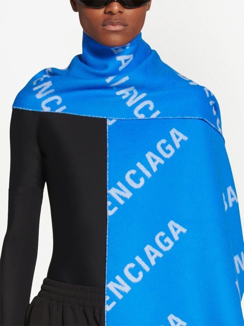 Blue Logo Intarsia Cashmere Scarf