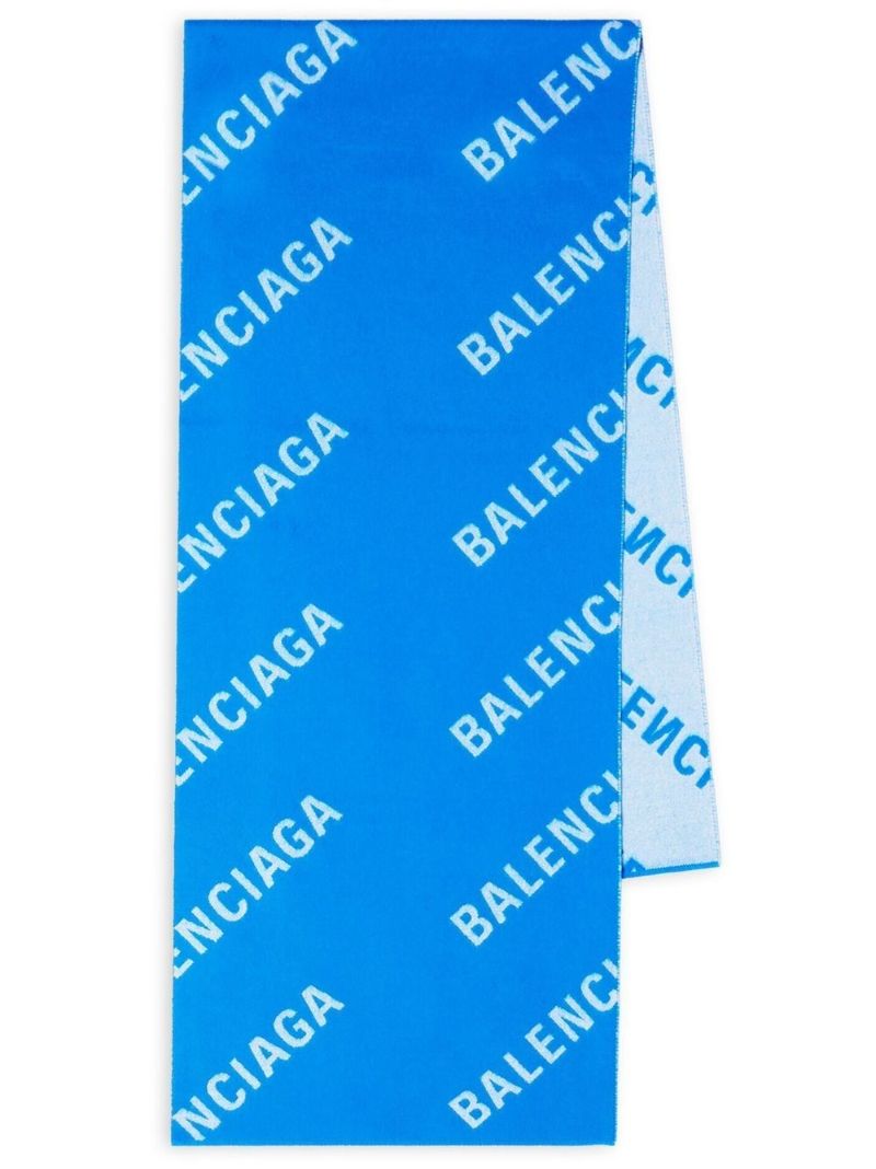 Blue Logo Intarsia Cashmere Scarf