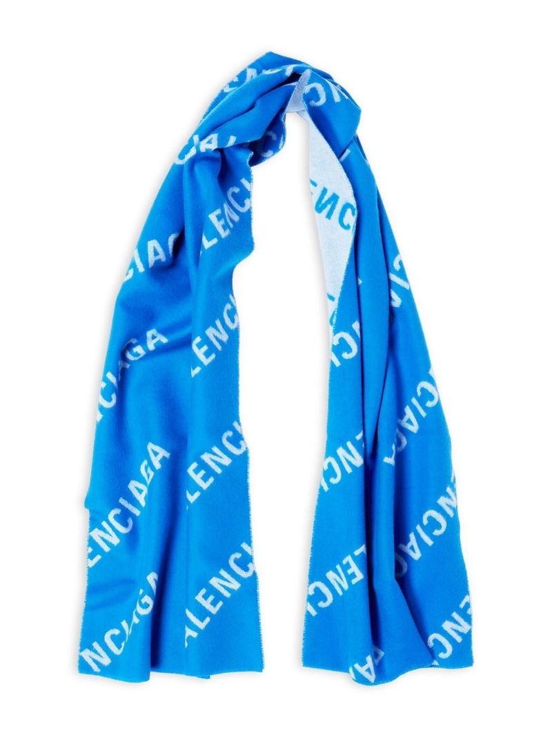 Blue Logo Intarsia Cashmere Scarf