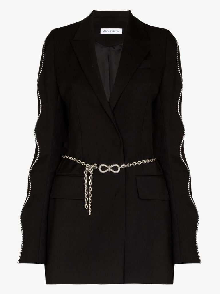 Black Crystal Bow Belted Blazer