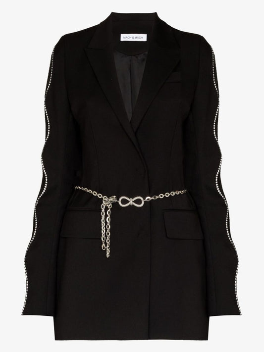 Black Crystal Bow Belted Blazer