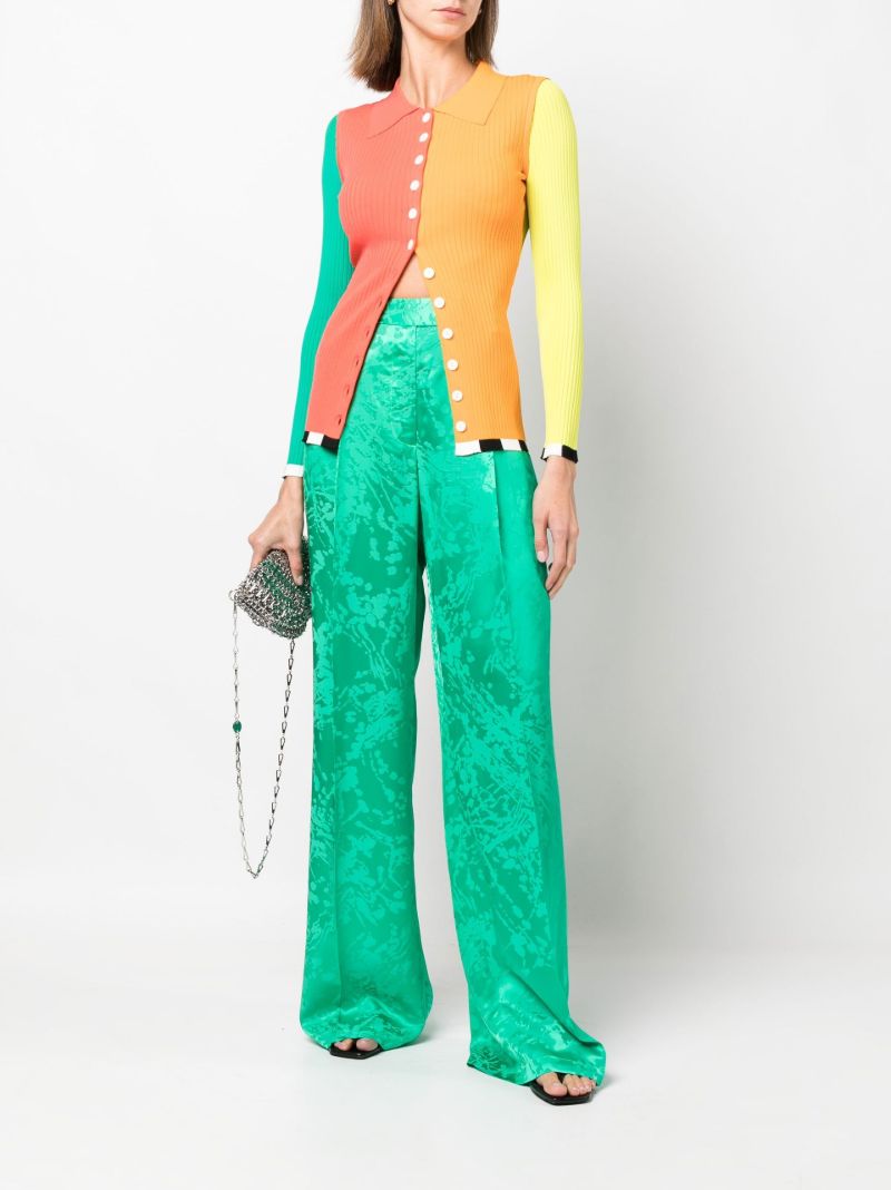 Green Jacquard High Waist Trousers
