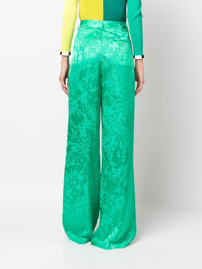 Green Jacquard High Waist Trousers